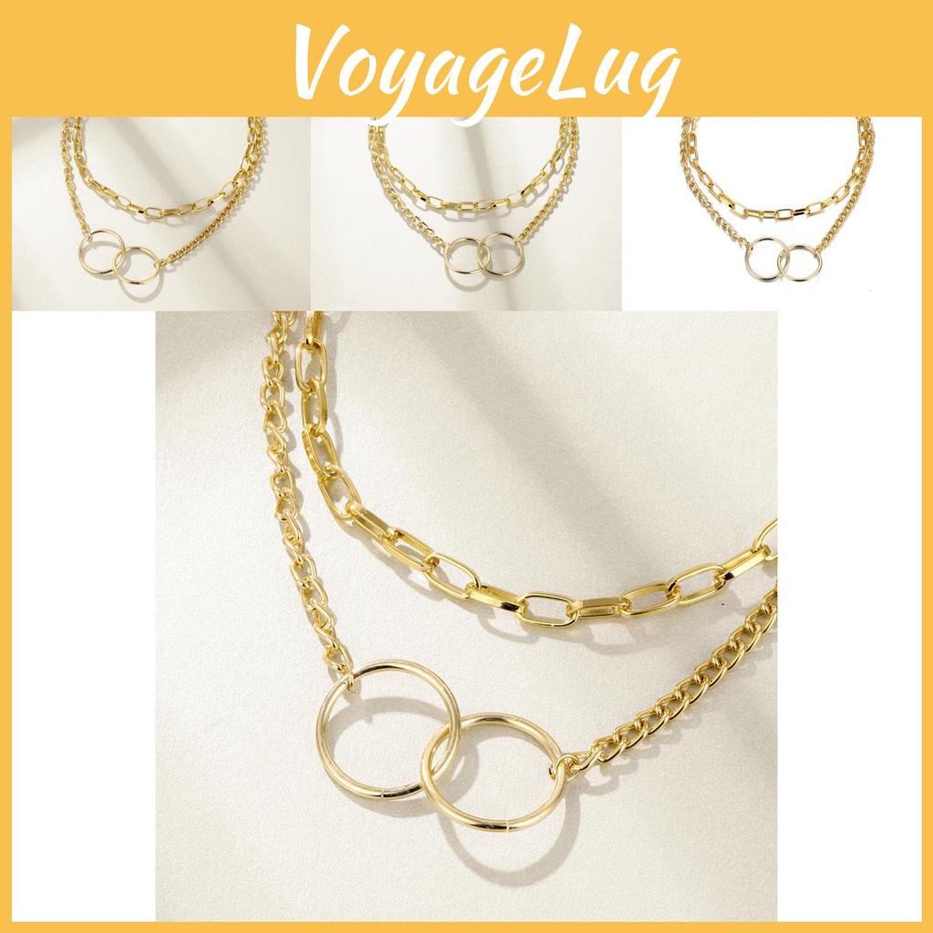 Elegant Double Layer Chain Necklace For Women With Unique Geometric Design In Alloy