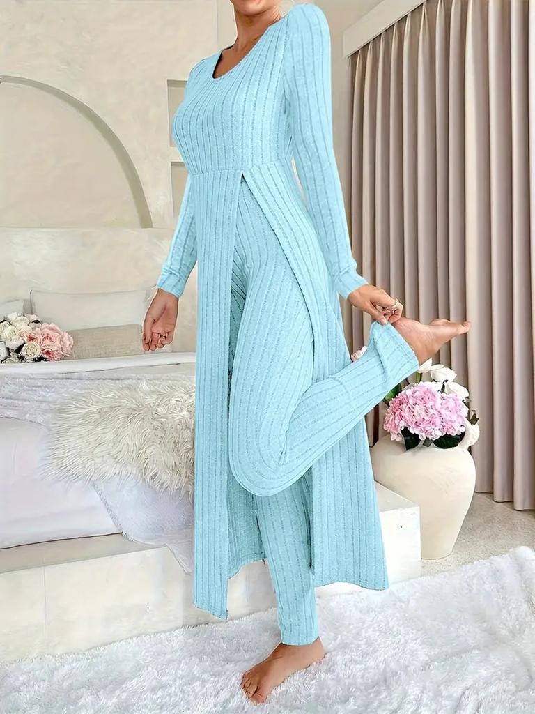 New Design Crew Neck Ruffled Long Sleeve Set 2 Pieces Spring Set