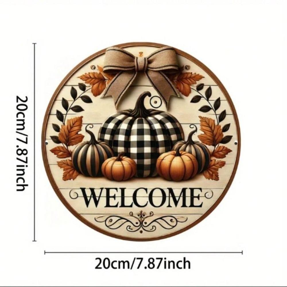 Farmhouse Round Tin Sign Pumpkin Wreath Home Garden Wall Decor