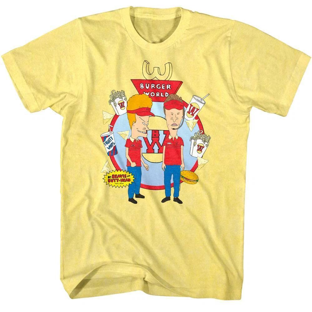 Beavis and Butthead Burger World Men s T Shirt Work Sucks MTV Junk Food Fruity S