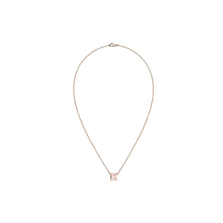 Hermes Mini Pop H Pendant Candy Pink Necklace Women Necklace Gold Rose-Gold H147992FO85