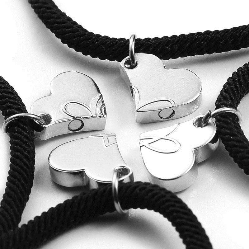 4Pcs/set Adjustable Magnetic Bracelets Women Men Heart Clover Hand Strap Best Friend Bracelet Ropes Jewelry Friendship Rope Gift