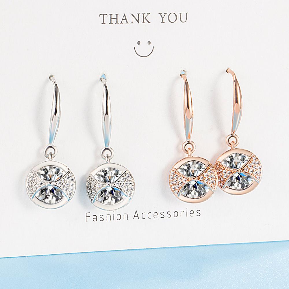 Hot Selling Lady Elegant AAA round Zircon Crystal Dangle Drop Earrings For Women  silver needle  Boucle Mujer Brinco