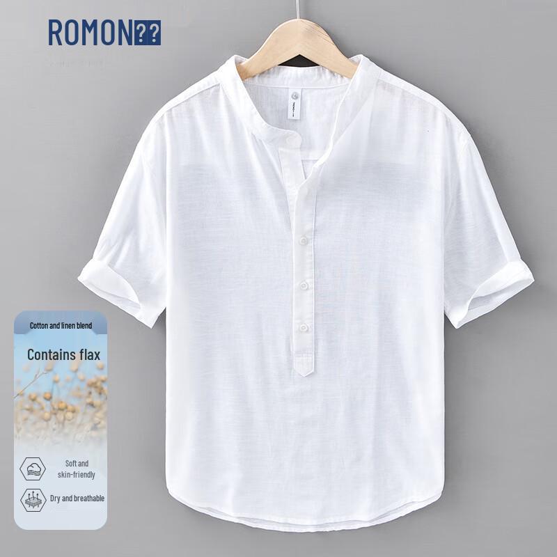 ROMON Men s Linen Blend Short Sleeve Pullover Shirt XL