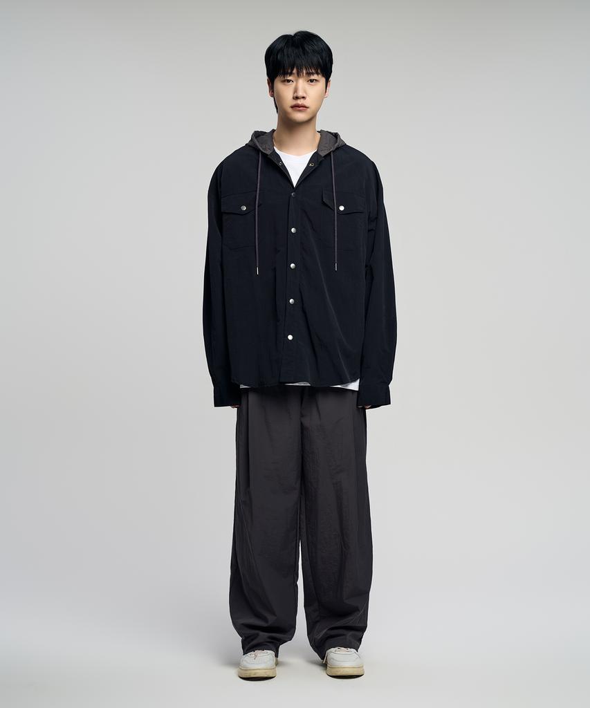 SLOW RECORD HOUSE Nylon Hoodie_Black