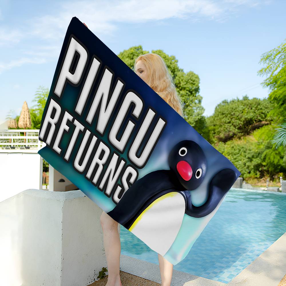 Cartoon Pingu Pinguïn Microvezel Bedrukt Strandlaken Bergbeklimmen Yoga Strand Zwemmen Hardlopen Absorberend Zacht Handdoek