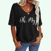 Women Fashion Letter Print Tee Shirt Summer Casual V-neck Top Loose Short Sleeve T-shirt