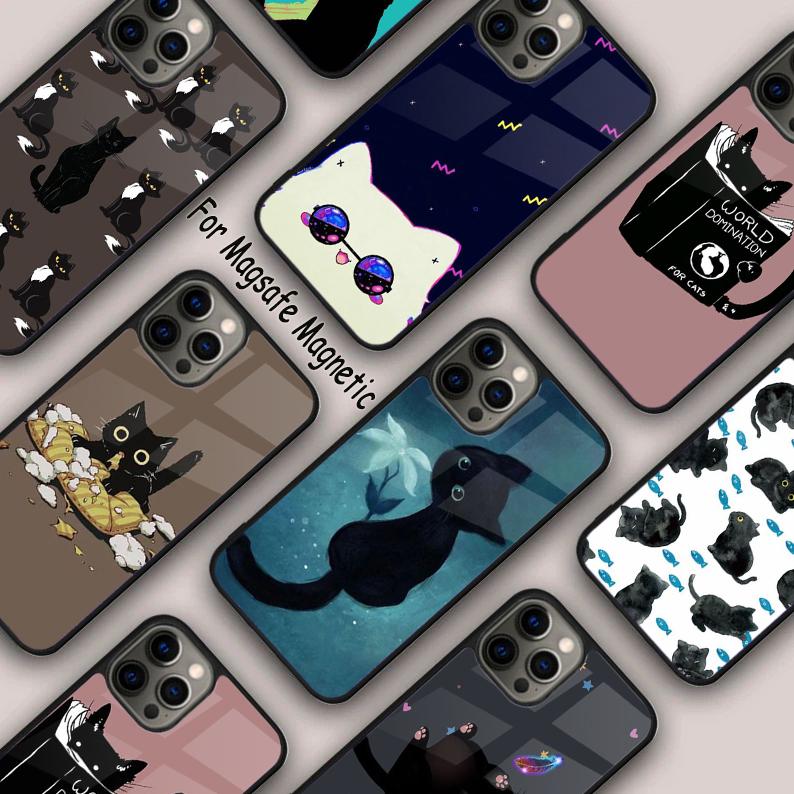 Black Cat Cartoon Cute Black Magnetic Phone Case For APPLE iPhone 17 Air 16 14 13 12 Pro Max 15 Plus Wireless MagSafe Cover
