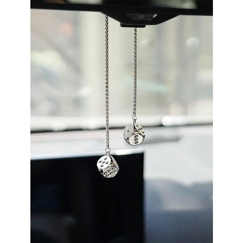 

1pc Car Accessories Car Rearview Mirror Pendant Interior Decoration Metal Dice Pendant one-size серебряный