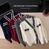 2026 Autumn French-Style Elegant Color Block Stripe Lace Knit Cardigan