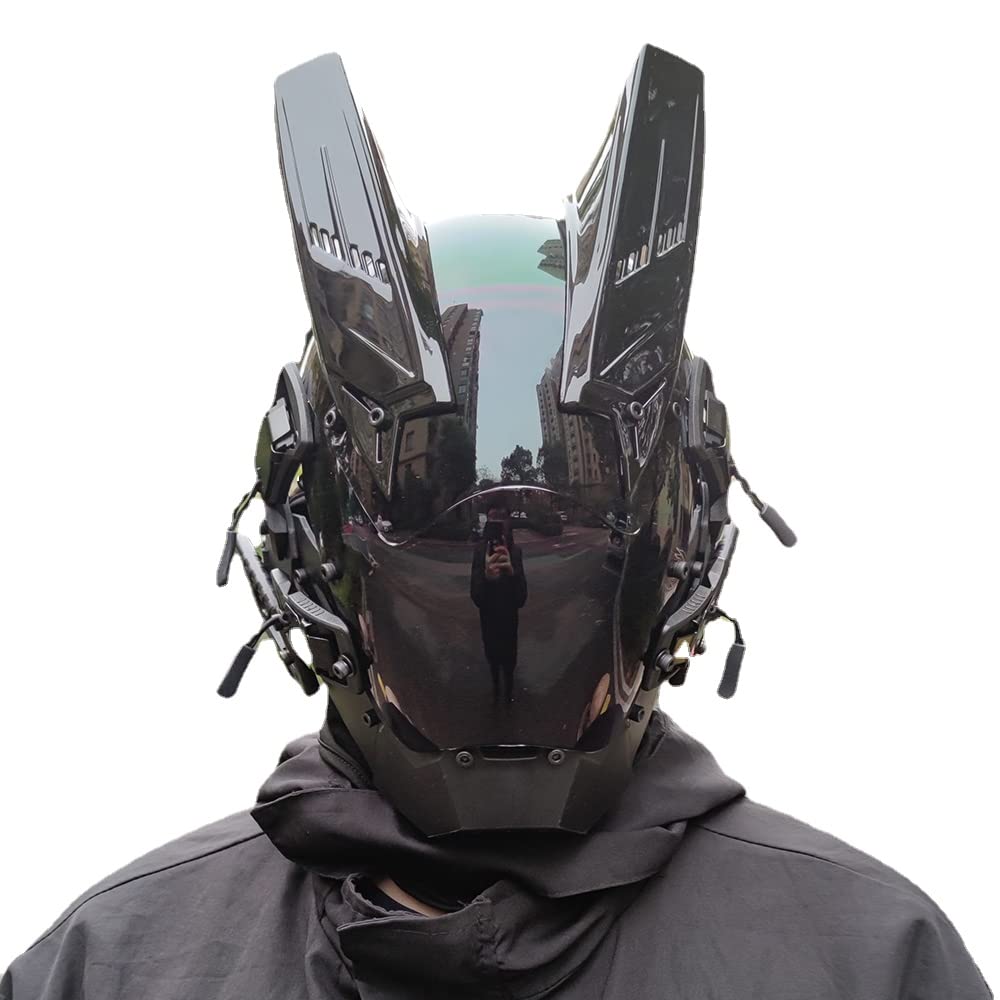 Jaupto Punk Mask Cosplay For Men, Cosplay Samurai Horns Masks Black Mask Halloween Party Coolplay Gifts