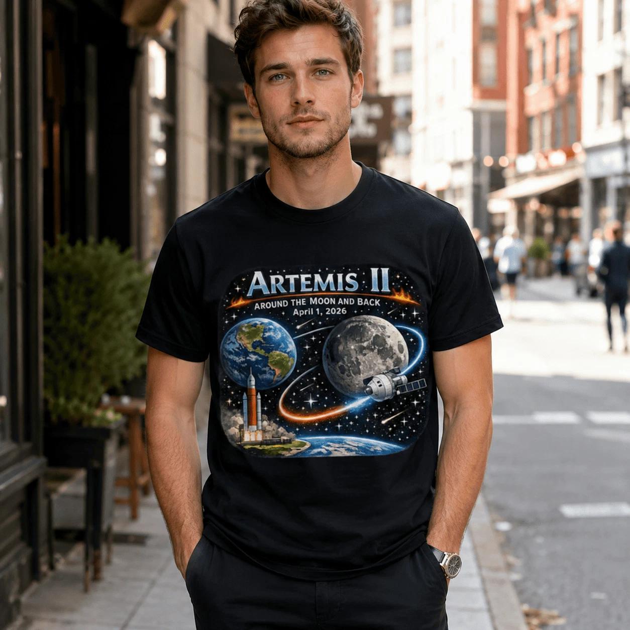 Artemis II Rocket Launch Return to the Moon Space Graphic Tee S