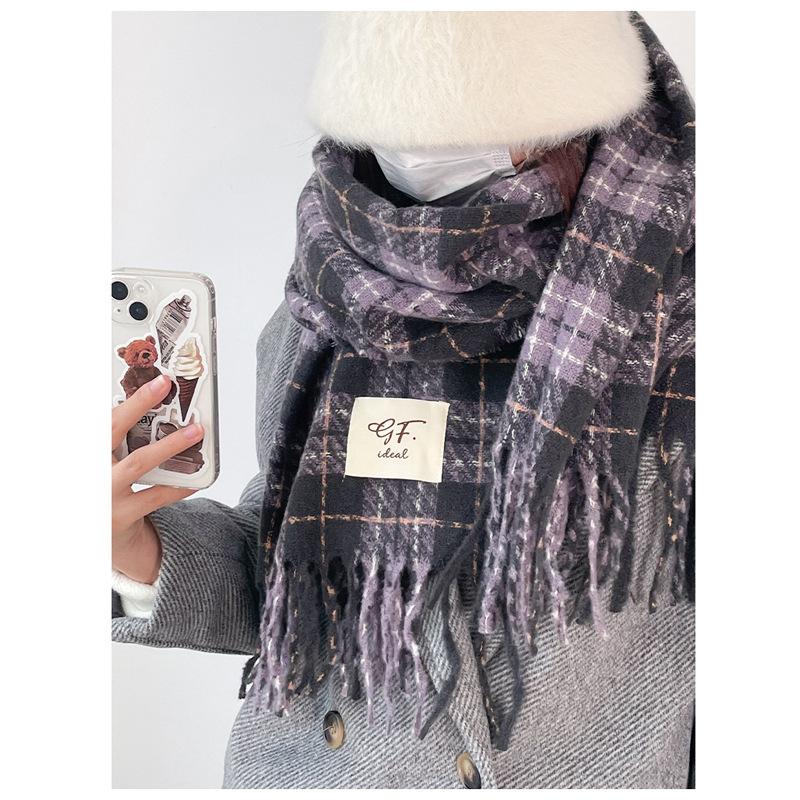 

Tonglu scarf purple plaid scarf women s winter versatile imitation cashmere soft waxy retro thickened scarf