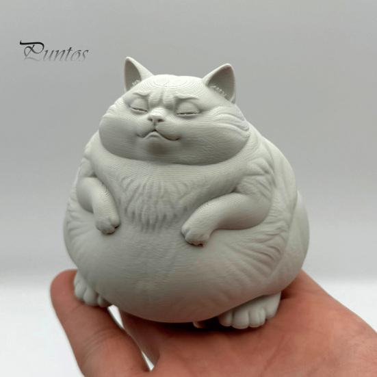 Miniature Fat Cat Sculpture Figurine, Cute Lazy Desk Car Decor with Solid Base, Ornaments for Lovers Mini Calming Statue Office, 3D Printed