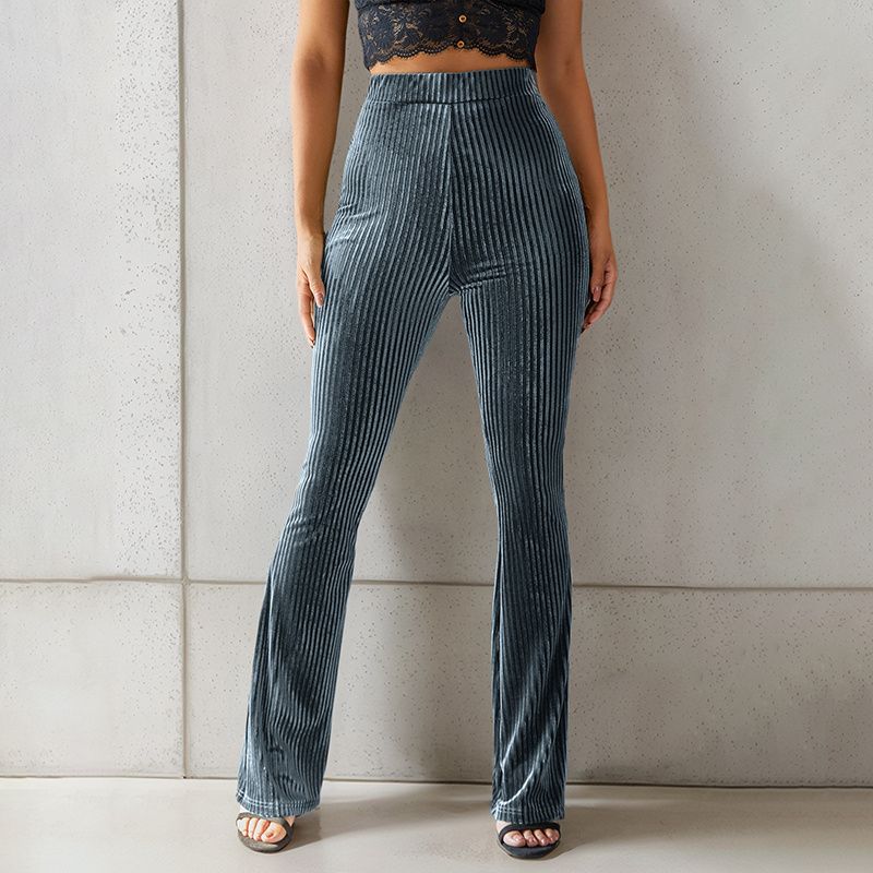 

Fashion Women Flare Trousers Ladies Pants Slim fit Stripe Sunken Stripe Trumpet pants Dark gray XL
