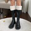Korean version of thick-soled high boots for women's 2025 autumn and winter new plush flanged cotton boots, small and thin fashion boots