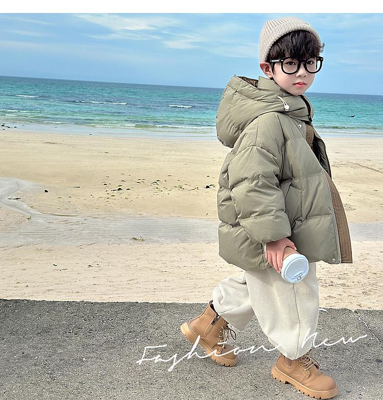 Fairy Tale Boys' Hooded Winter Down Jacket - Thick, High Content 90 White Duck Down