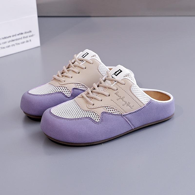 Fashion Summer Women's Shoes Fashion BaoTou Half Slippers Mesh Breathable Casual Shoes Walking Flat Slippers for Women Non Slip sneakers