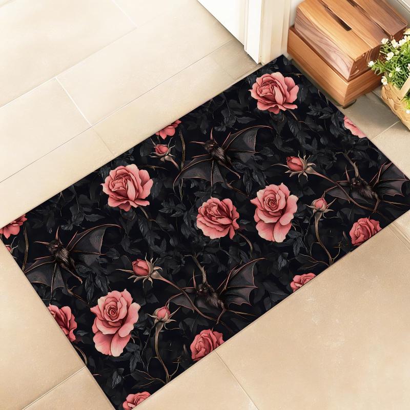 Mexican Sugar Skull Door Mat, Washable and Non-Slip, Front Door Rug, Kitchen and Bathroom Carpet, Halloween Home Decor