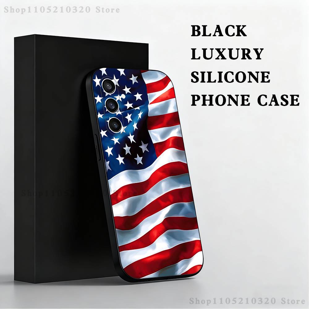 America USA Flag Phone Case For Samsung S25,S24,S23,S22,S21,S20,S10,Ultra,Plus,Lite,FE,Soft Silicone Black Cover