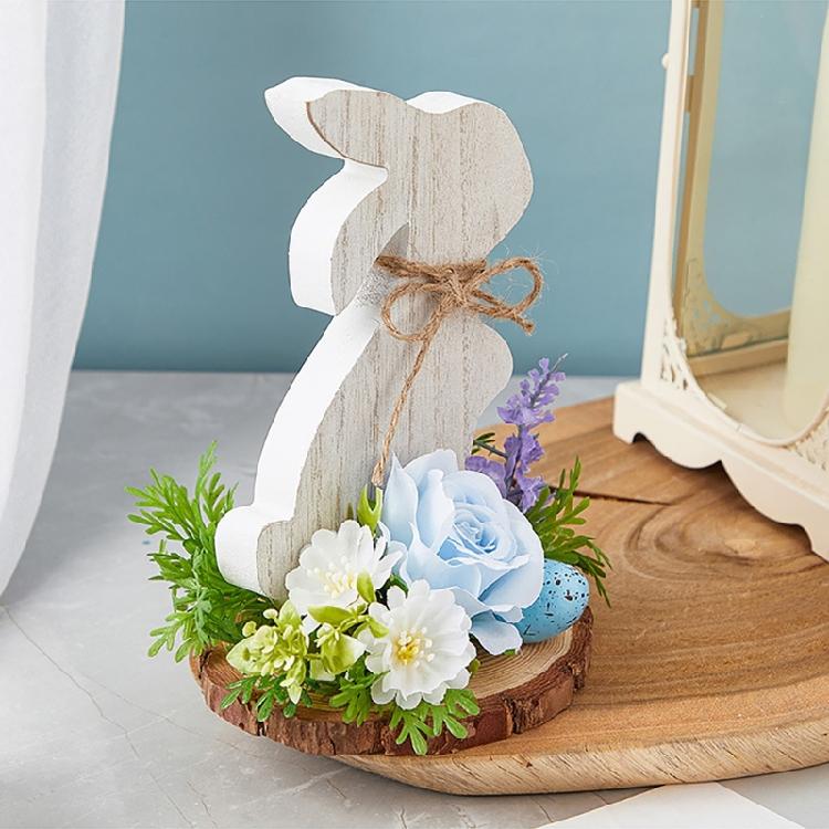 Easters Rabbit Wood Ornament Cartoon Rabbit Wood Crafts for Easters Home Party Desktop Decoration