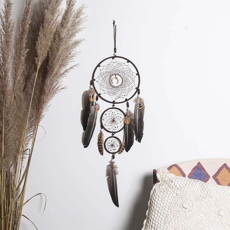 Vintage Feathers Dream Catcher Home Decorations Brown Large Handmade Wind Chimes Wall Hangings Bedroom Decor For Festival Gifts
