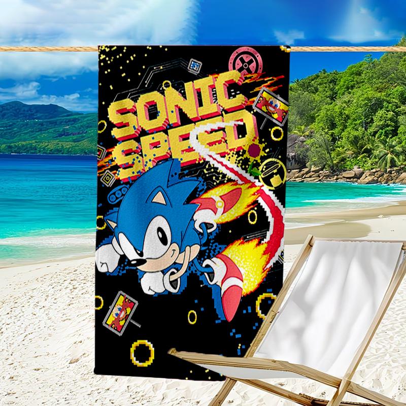 Ultra-Soft Beach Towel with Sonic Theme,Ideal for Pool - Camping, Diving - Perfect Travel Essential, Vibrant Beach Towel.