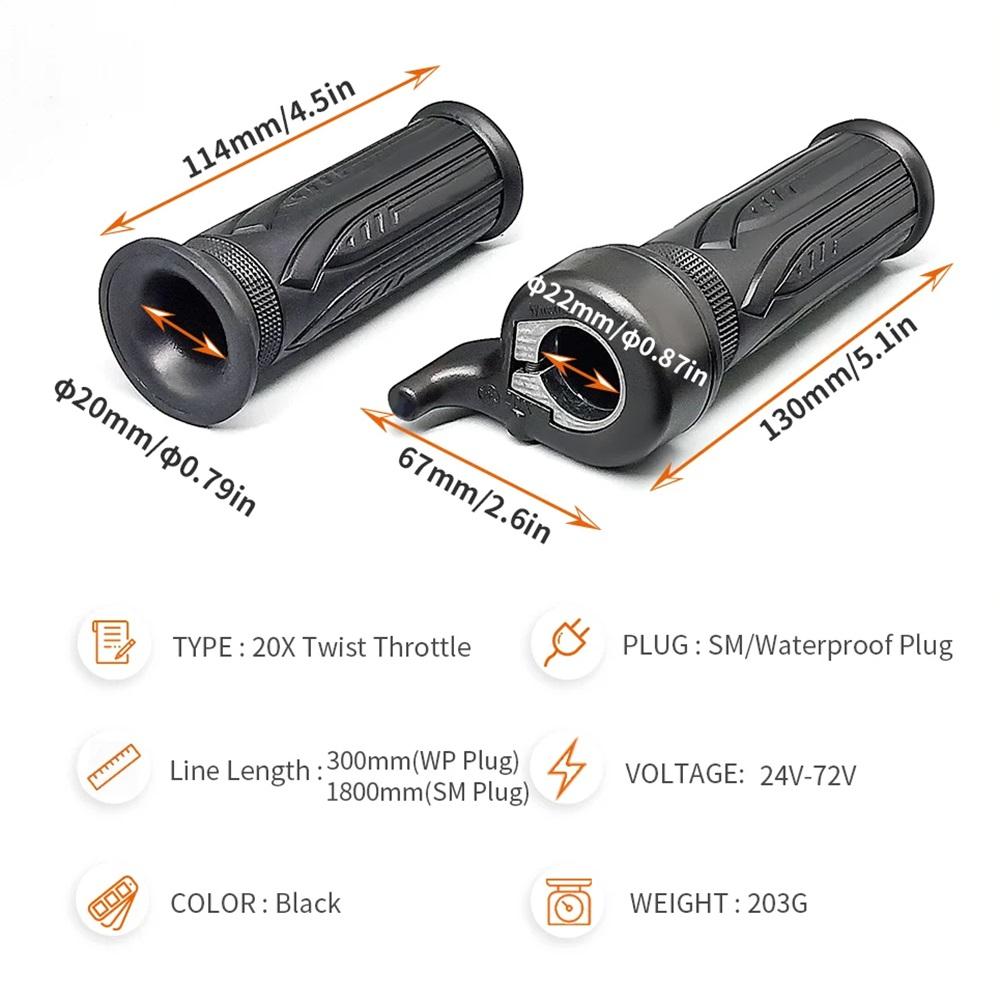 12V-72V WUXING 20X Full Twist Throttle Electric Bicycle Right Handle 3Pin SM/Waterproof Plug Brushless Motor Bicycle