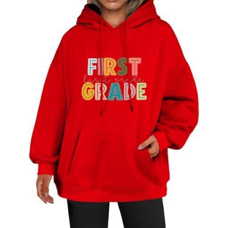 European Back-to-School Oversized Pink Printed Hoodie for Teen Girls - Y2K Academy Style