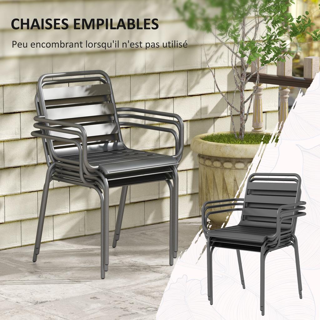 Garden Furniture Set 7-Piece Garden Dining Set with 1 Table and 6 Stackable Chairs in Steel Dark Gray