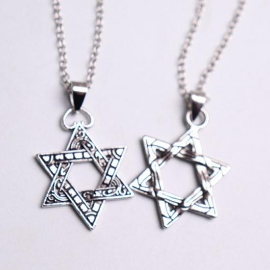 C183 Hot-Selling Die-Cast Patterned Hexagram Pendant Trendy Cool Men's Alloy Necklace