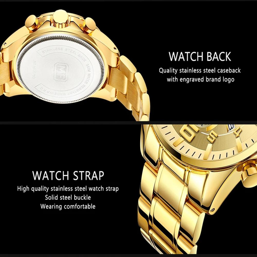 MINI FOCUS Men's Business Quartz Watches Stainless Business Chronograph Watch Gold Blue Relogios Masculino Clock