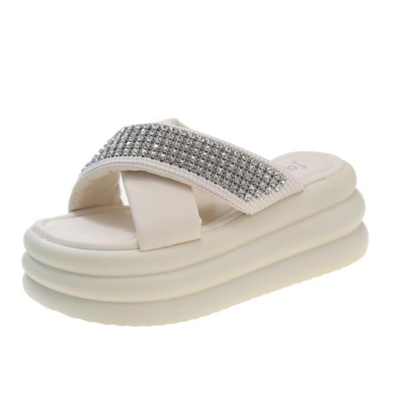 Fashion New Women 2024 Summer Platform Sandals Beige Thick Bottom Slippers Woman 7CM High Heels Fashion Open Toe Outdoor Beach Slides