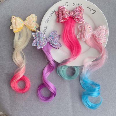 1 para nowe dziewczyny kolorowe kokardki peruka Rhinestone spinki do włosów spinki do włosów brokat gradientowy koński ogon opaska do włosów akcesoria do włosów peruka z pałąkiem na głowę