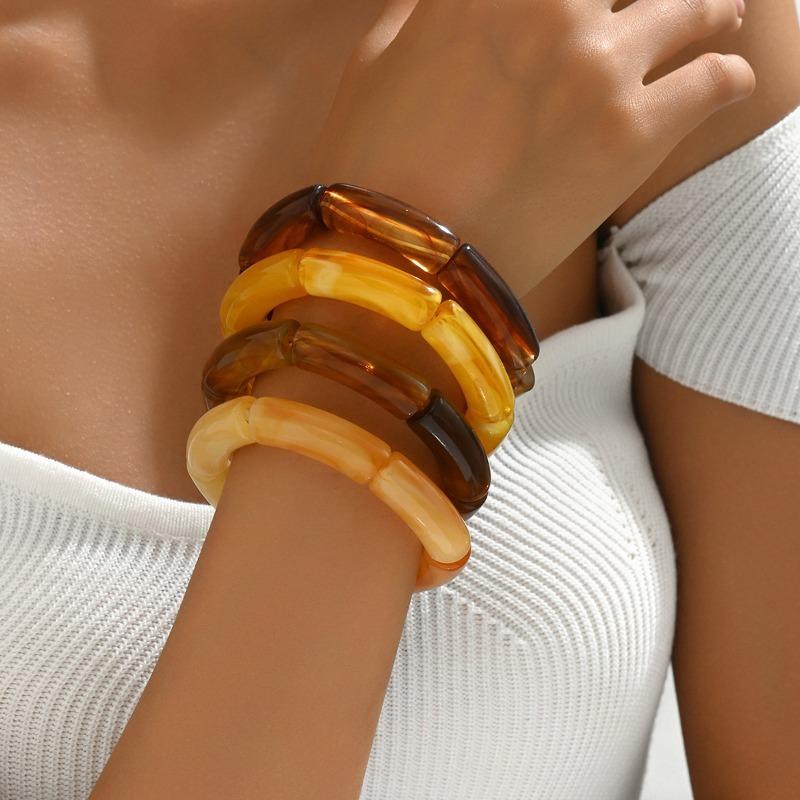 4pcs Chunky Boho Bamboo Tube Bracelets Elastic Set Extra Long Elbow Cuff Bangles Acrylic Unisex Stackable Jewelry for Women Men