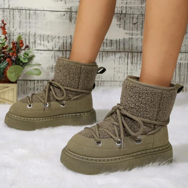 Cold-proof and Warm Winter Ladies Shoes New Lace Up Design Women’s Platform Boots Waterproof Anti-slip Fashion Short Boots