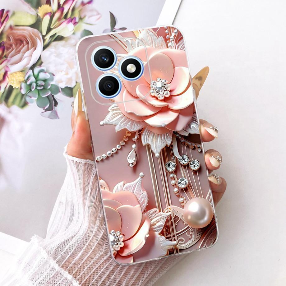 Flower Cartoon Boeknot Fashion Design Phone Case For Honor X8D 4G Funda 6.77" Soft Clear Silicone Shockproof Back Cover
