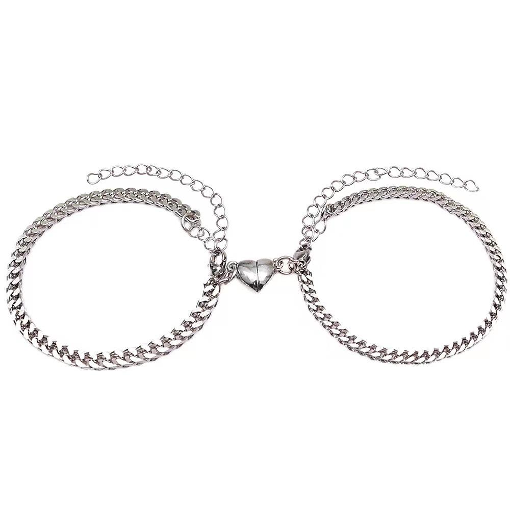 Magnetic Heart Couple Bracelets Set – Matching Charm Distance Chain Bracelets for Lovers & Best Friends