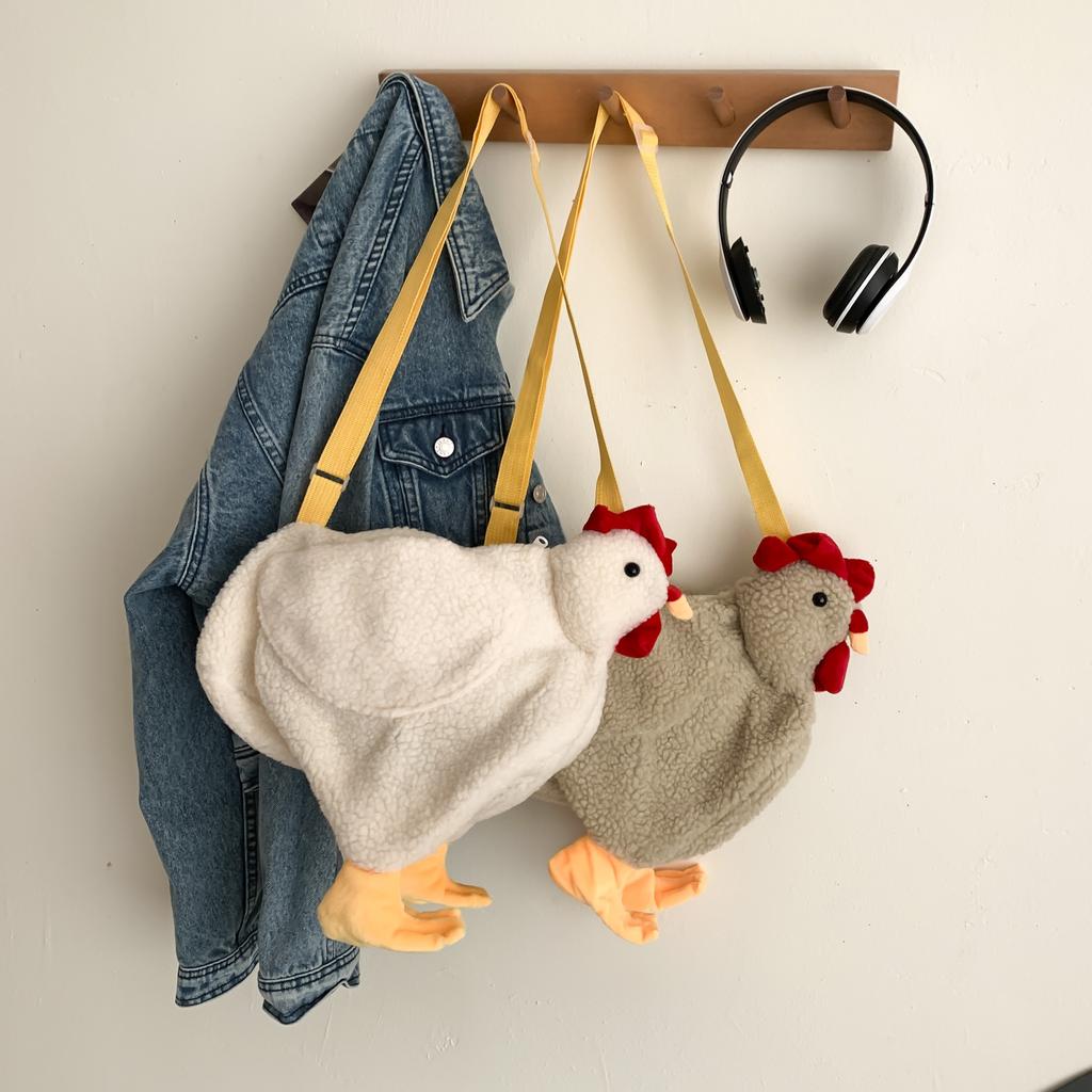 Women's Carto Crossbody Bags, Creative Cute Chicken Shaped Bag, Teen Girl's Handbag Shoulder Bag, Plush Fur Underarm Bag Purse