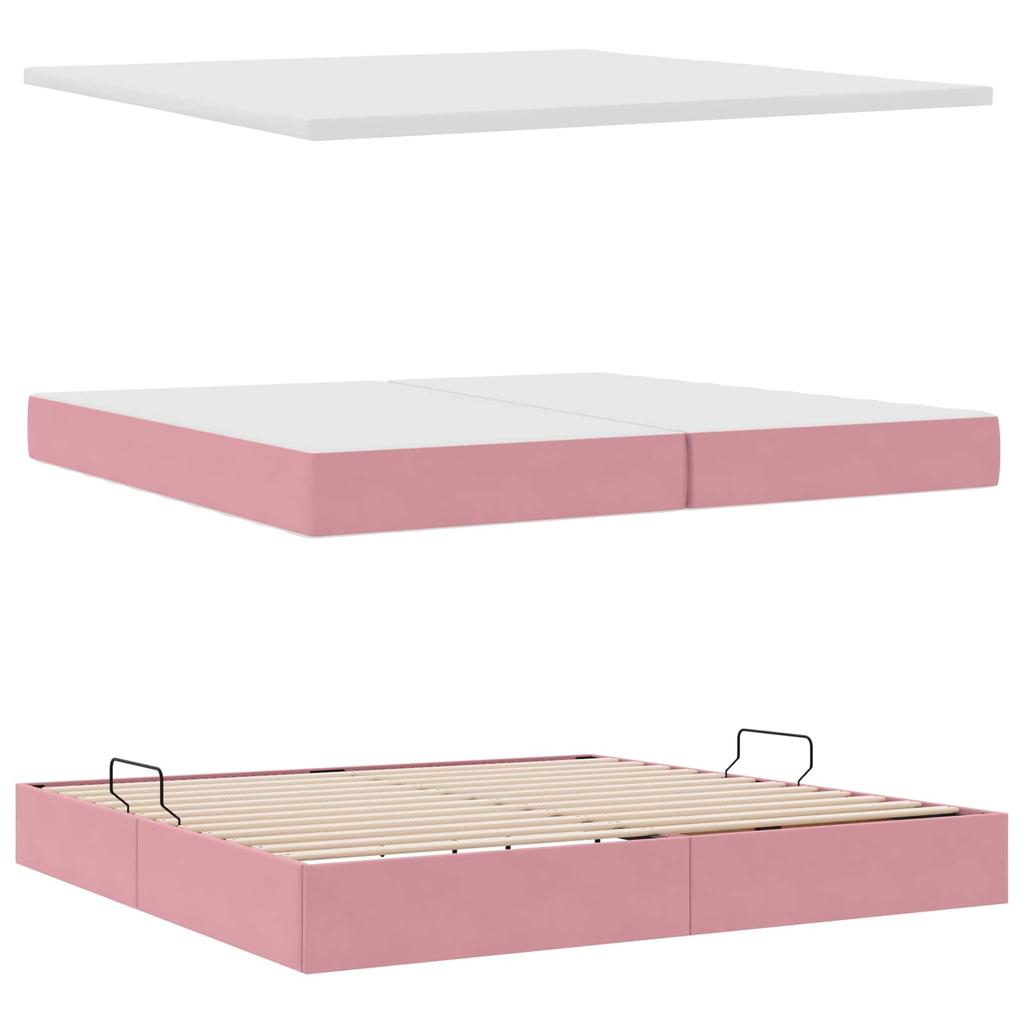 LED Storage Bed with Mattress Pink 200 x 200 cm Velvet