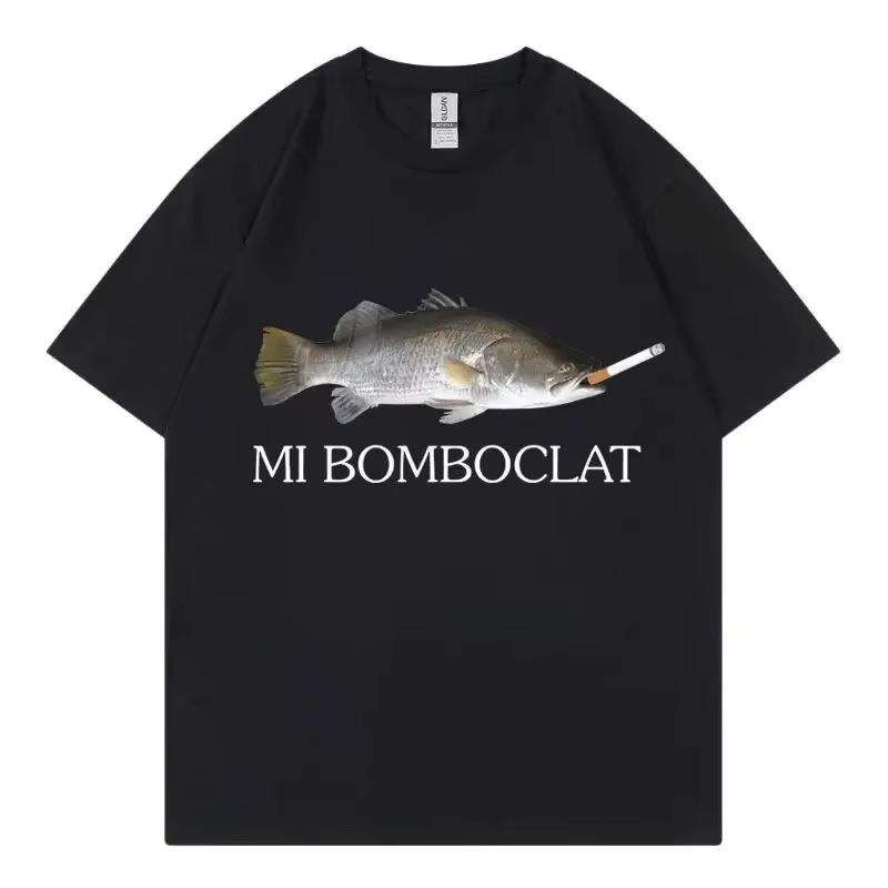 Unisexs Mi Bomboclat TShirt Funny Fish Smoking Meme Graphic Tee Casual Crew Neck Top Casual street fashion shortsleeved shirt L