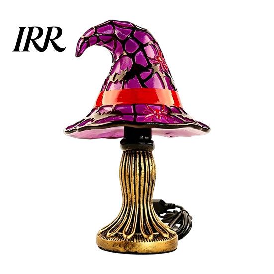 Handmade Witch Hat Lamp Halloween Table Lamp, USB Stained Glass Night Light Vintage Gothic Wizard Decorative for Home,