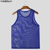 INCERUN Men Round Neck Sleeveless Mesh Sheer See Through Party Tank Tops T-shirts