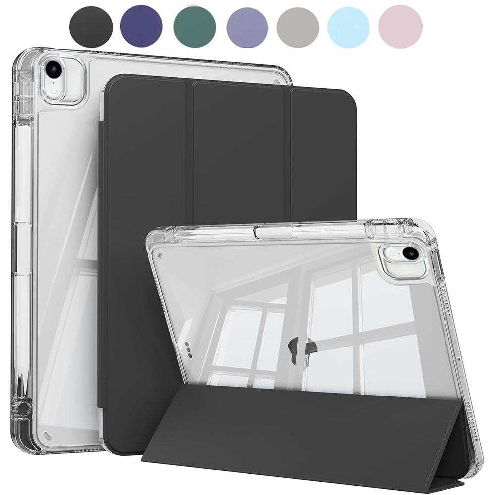Case For iPad Air 11 M2 M3 11" Case with Pencil Holder, Hard Clear Transparent Back & Soft TPU Shockproof Frame Cover