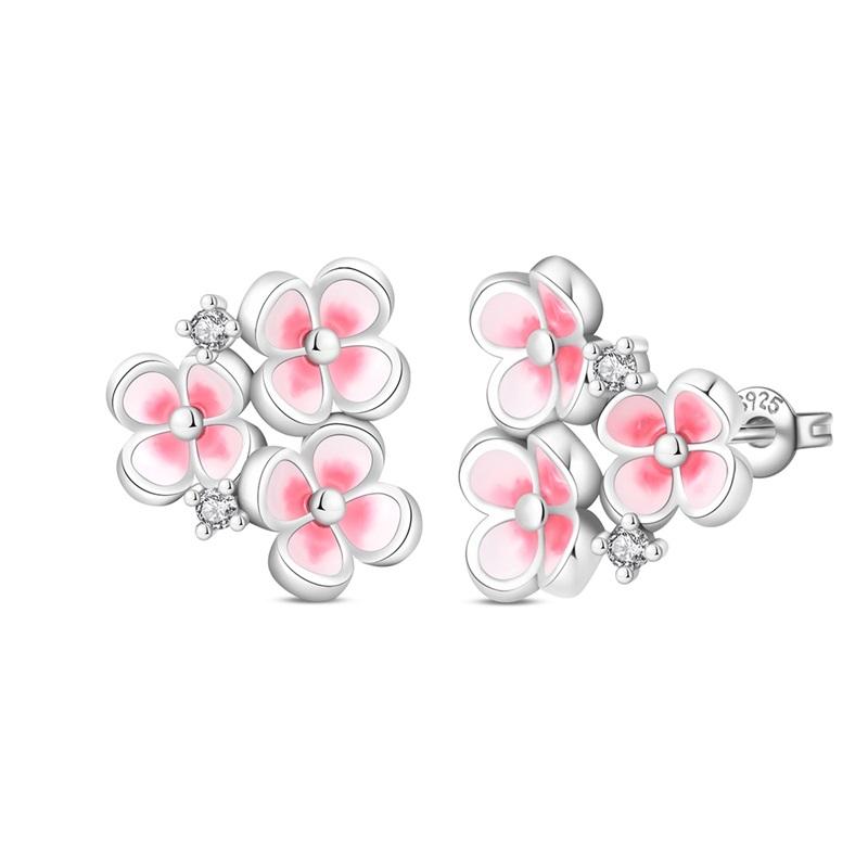 New 925 Silver Sparkling Pink Heart-Shaped Flower Women Earring Brilliant Wedding Engagement Star Earrings Jewelry Gift