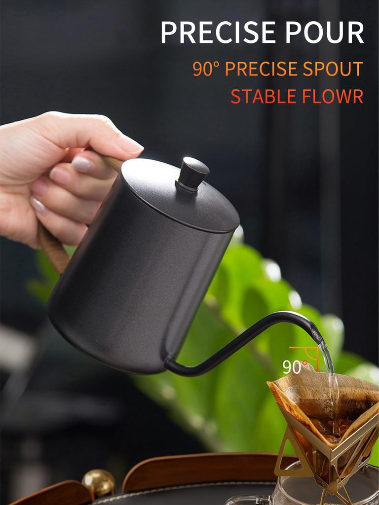 Leeseph Toarnă peste ceainic de cafea Gât de gâscă cu capac, fierbător de cafea turnat peste oțel inoxidabil, mâner de sfoară, 600 ml/20 oz