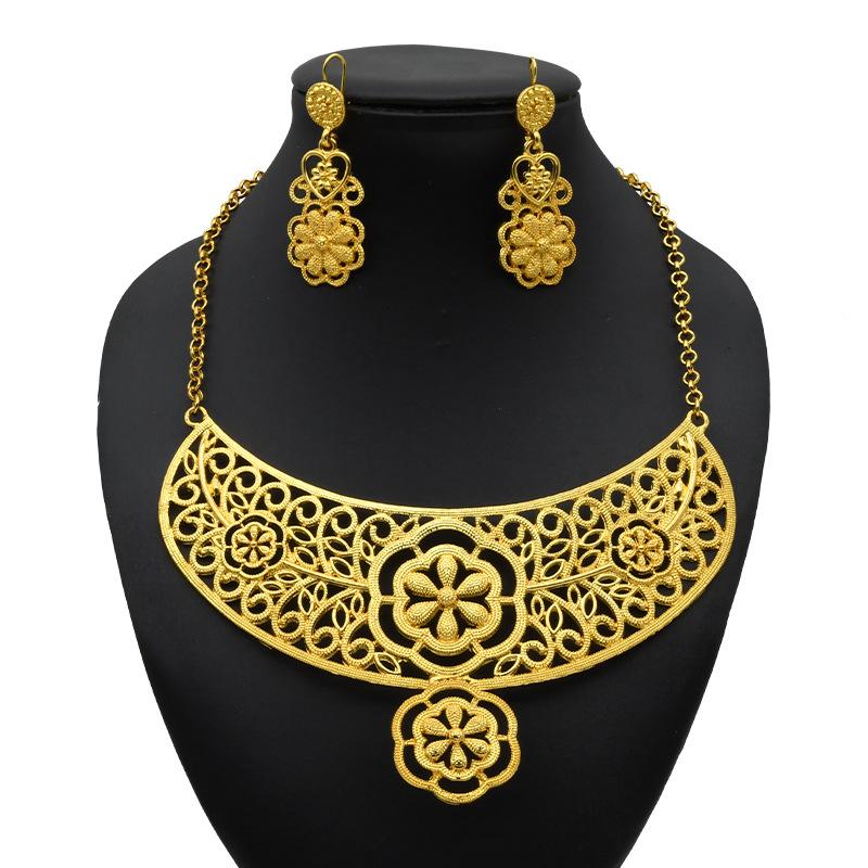 Dubai Bridal 24k Gold Plated Jewelry Set India Middle East Ladies Fashion Necklace Earrings Ring Bracelet Set 2026