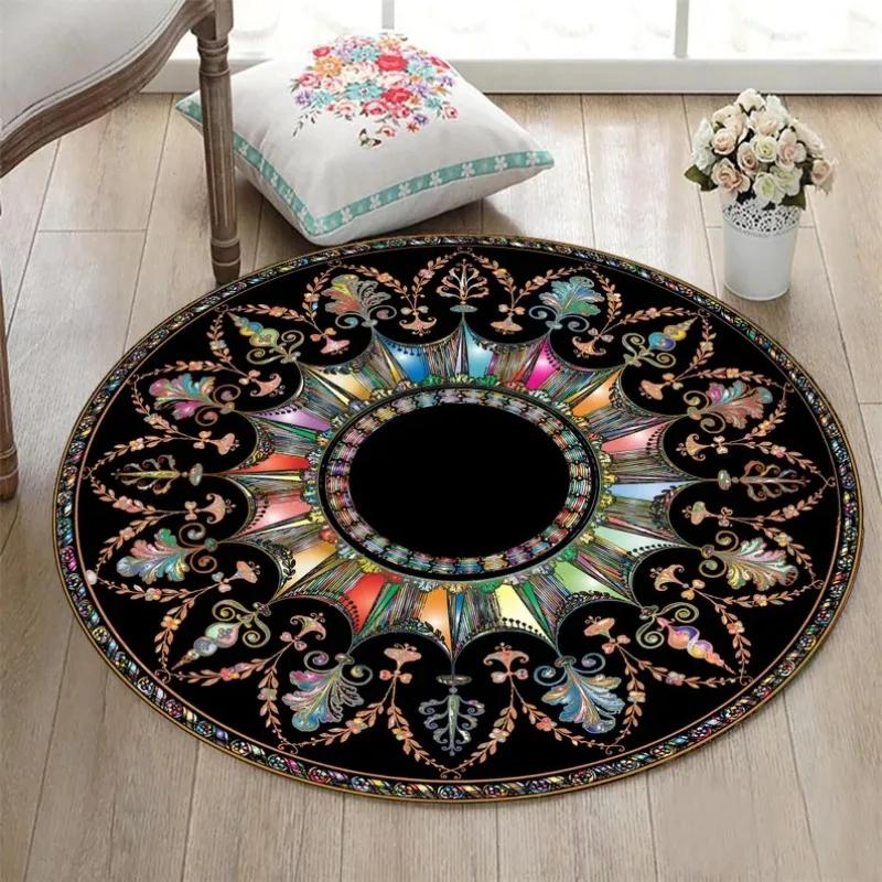Teppich mit Ethno-Thema Runder Teppich Mandala Runder Teppich Mandala-Muster Rund Beliebter Teppich für Wohnzimmer Heimdeko Geschenk für Sie