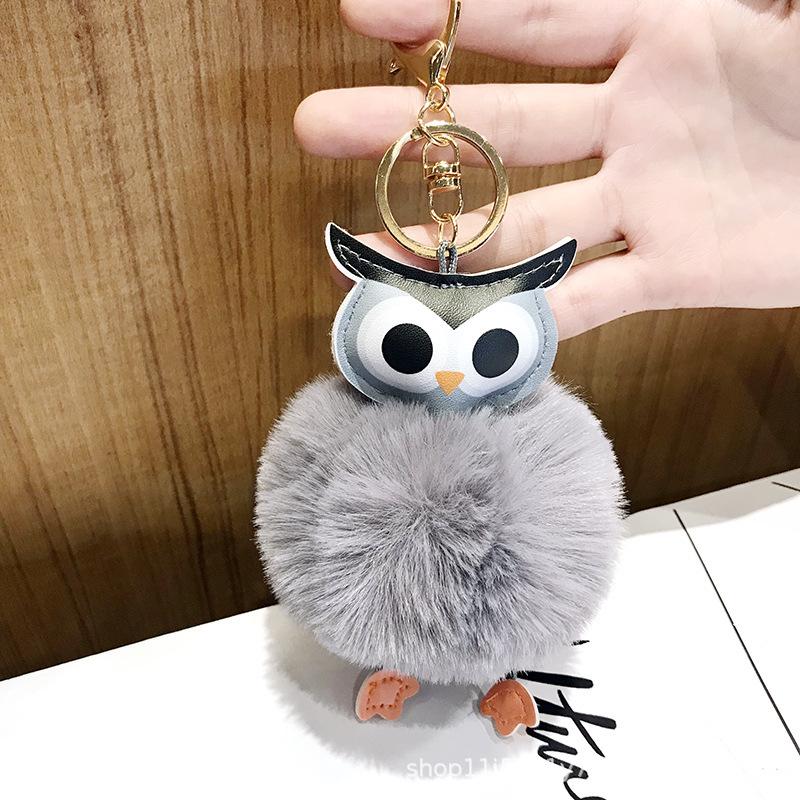 Multicolor Women Cute Plush Owl Keychain Pu Leather Pendant Handbag Car Key Pendant Women Gifts
