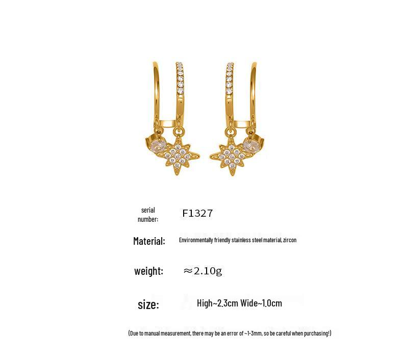 Qiong Yao 18K Gold Plated Zircon Star Pendant Stainless Steel Earrings